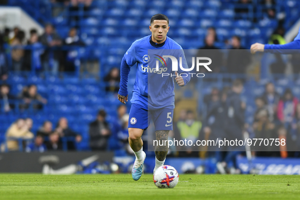 Enzo Fernandez of Chelsea warming up before the Premier League match between Chelsea and Everton at Stamford Bridge, London on Saturday 18th...