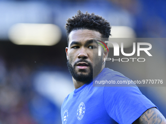 Reece James of Chelsea warming up before the Premier League match between Chelsea and Everton at Stamford Bridge, London on Saturday 18th Ma...
