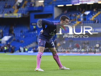 Seamus Coleman of Everton warming up before the Premier League match between Chelsea and Everton at Stamford Bridge, London on Saturday 18th...