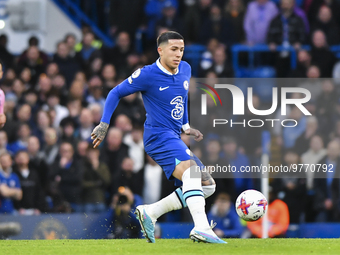 Enzo Fernandez of Chelsea in action during the Premier League match between Chelsea and Everton at Stamford Bridge, London on Saturday 18th...