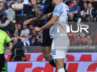 Head tackle by Marius Marin (Pisa) and Christian Diego  Pastina (Benevento) during the Italian soccer Serie B match AC Pisa vs Benevento Cal...