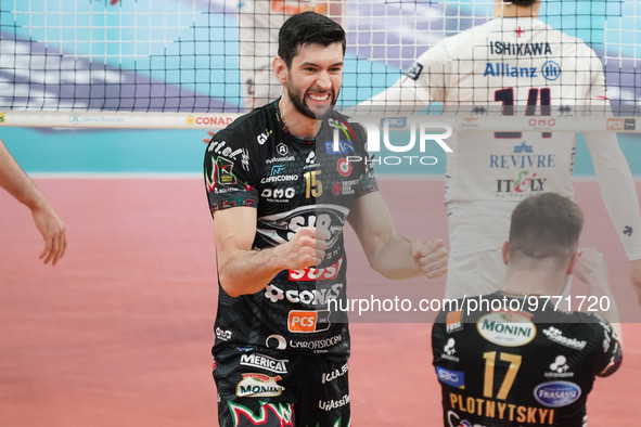 resende gualberto flavio (n.15 sir safety susa perugia) rejoices during the Volleyball Italian Serie A Men Superleague Championship Play Off...