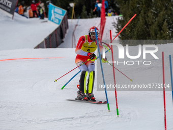 Ramon ZENHAEUSERN of Switzerland in action during Audi FIS Alpine Ski World Cup 2023 Slalom Discipline Men's Downhill on March 19, 2023 in E...