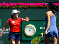 Shuko Aoyama of Japan & Ena Shibahara of Japan in action during the doubles semi-final of the 2023 BNP Paribas Open, WTA 1000 tennis tou...