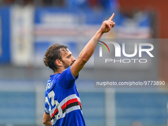 Manolo Gabbiadini (Sampdoria) celebrates after scoring a goal 2 - 0 during the italian soccer Serie A match UC Sampdoria vs Hellas Verona on...