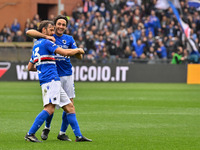 Manolo Gabbiadini and Tommaso Augello (Sampdoria) celebrates after scoring a goal 1 - 0 during the italian soccer Serie A match UC Sampdoria...