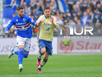 Nicola Murru (Sampdoria) - Fabio Depaoli (Verona) during the italian soccer Serie A match UC Sampdoria vs Hellas Verona on March 19, 2023 at...