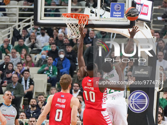 Dwane Bacon of Panathinaikos BC in action during the Greek championship basketball match between Panathinaikos BC and Olympiacos BC at OAKA...