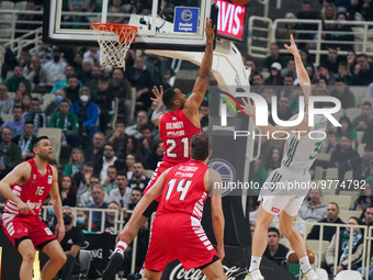 Nate Walters of Panathinaikos BC  in action during the Greek championship basketball match between Panathinaikos BC and Olympiacos BC at OAK...