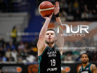 Ivan Strebkov of Nizhny Novgorod takes a shot during the Russian Cup Final Four final basketball match between Pari Nizhny Novgorod and Zeni...