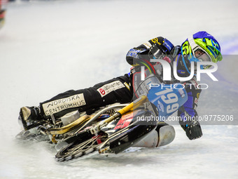 Martin Haarahiltunen (199) in action during the Ice Speedway Gladiators World Championship Final 2 at Max-Aicher-Arena, Inzell, Germany on S...