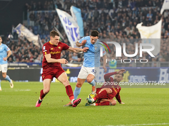 Danilo Cataldi of Ss Lazio vs Andrea Belotti of As Roma during the  Serie A match between Ss Lazio and As Roma on March 19, 2023 stadium ''O...