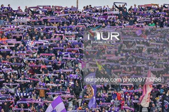 Fans of ACF Fiorentina during the italian soccer Serie A match CF Fiorentina vs US Lecce on March 19, 2023 at the Artemio Franchi stadium in...
