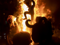 A 'ninot' burns during the last day of the Las Fallas Festival on March 19, 2023 in Valencia, Spain. The Fallas is Valencias most internatio...