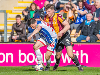 Connor Jennings #36 of Hartlepool United in a tussle with Matty Platt #5 of Bradford City during the Sky Bet League 2 match between Bradford...