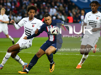 Kylian MBAPPE of Paris Saint - Germain in action during the French Ligue 1 football match between Paris Saint-Germain (PSG) and Stade Rennai...