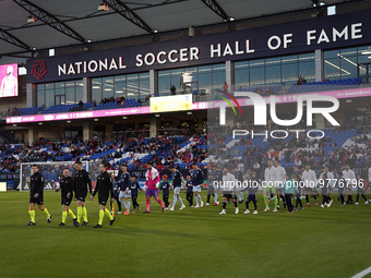 March 18, 2023, Frisco, United States: The teams enter the stadium moments before the  MLS game between FC Dallas and Sporting KC at Toyota...
