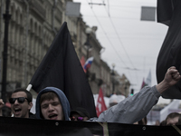 Russian leftists parade during May Day celebrations in Saint Petersburg, Russia, on May 1, 2014. (