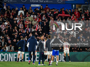 Sevilla supporters during La Liga match between Getafe CF and Sevilla FC at Coliseum Alfonso Perez on March 19, 2023 in Getafe, Spain. (