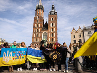 Families of Ukrainian soldiers and war prisoners and supporters attend a daily demonstration of solidarity with Ukraine at the Main Square o...