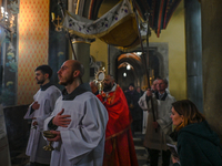 KRAKOW, POLAND - MARCH 10:
Members of the Franciscan Order with the Holy Sacrament follow the group of the Arch-confraternity of the Lord's...