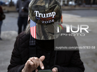 
Several people gather for a protest organized by Young Republicans in front of New York Criminal Court on March 20, 2023 in New York City,...