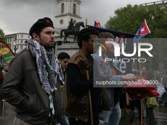  People gather in Trafalgar Square for the annual rally of May Day, in London, on May 1, 2014. (