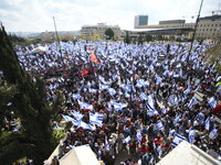 Thousands of Israeli protesters rally against Israeli Goverment's judicial overhaul bills out of the Israeli Parliament, the Knesset, in Jer...
