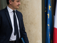 Interior Minister Gerald Darmanin leaves the Elysee Palace after a working lunch organised to discuss the majority crisis in parliament, in...