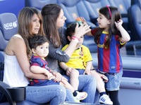 Antonella Roccuzzo, Messi's wife, and his son, in the match between FC Barcelona and Getafe, for Week 36 of the spanish Liga BBVA played at...