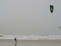 Kite surfers in the Mediterranean Sea on a stormy weather in the coastal city Herzliya, North of Tel-Aviv on January 08, 2016.  (