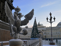 Biting frosts in St.Petersburg. The view of St.Petersburg on a frosty day. (