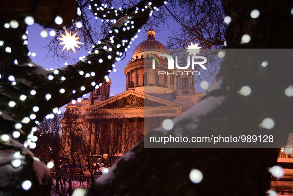 Biting frosts in St.Petersburg. The view of St Isaac's Cathedral on a frosty day. 