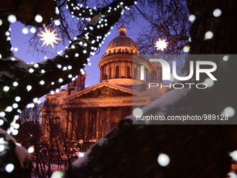 Biting frosts in St.Petersburg. The view of St Isaac's Cathedral on a frosty day. (