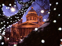 Biting frosts in St.Petersburg. The view of St Isaac's Cathedral on a frosty day. (