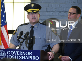 PA State Police Commissioner Christopher L. Paris speaks in reaction to PA Governor Shapiros Administration announcement for the veterinary...