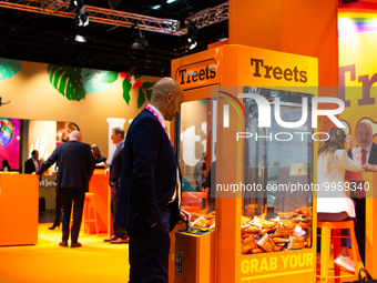 

A general view of Treets booth is seen during International Sweets and Snacks, a leading trade fair starting in Cologne, Germany on April...