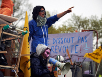 A protester gestures during the protest. More than 8000 protesters marched 12km against the planned A69 highway. The collectives 'La Voie Es...