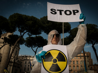 Ukrainian citizens demonstrate in the centre of Rome against the war in Ukraine  on April 23, 2023 in Rome, Italy. (
