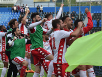Players of Bari celebrate at the end of the match during the Italian soccer Serie B match AC Pisa vs SSC Bari on April 23, 2023 at the Arena...