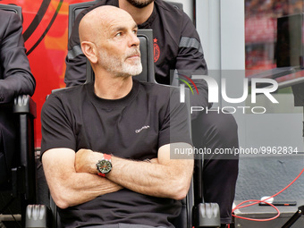 coach Stefano Pioli (AC Milan) during the italian soccer Serie A match AC Milan vs US Lecce on April 23, 2023 at the San Siro stadium in Mil...