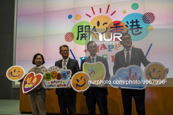 From left to right, Secretary for Home and Youth Affairs, Alice Mak, Financial Secretary, Paul Chan,  Secretary for Culture, Sports and Tour...