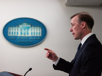 National Security Advisor Jake Sullivan speaks at the White House daily press briefing about the situation in Sudan and the upcoming state v...