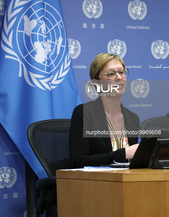 Sarah Hertog, Senior Population Affairs Officer, Population Division, DESA holds a press conference about India overtaking China as the worl...