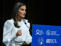 Queen Letizia of Spain attends the conference ''Tobacco or Health'' at the Ifema Congress Palace on April 26, 2023 in Madrid, Spain.  (