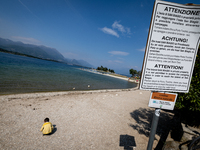 A view of Lake Garda as the lake's water levels recede due to a severe drought in Manerba, Italy, on April 28, 2023. The water level has dro...