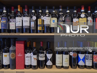 Premium Italian Wines On Display In A Luxury Wine Shop