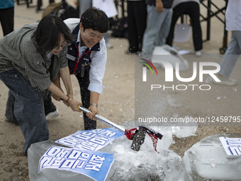 Activists Smash Ice To Protest Wage Freeze, Discrimination