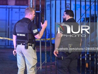 Multiple Vehicles Were Set On Fire In An Arson Attack In A Parking Lot With NYPD Vehicles On Myrtle Avenue And DeKalb Avenue