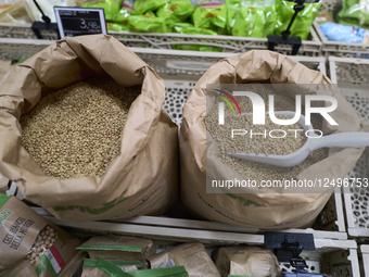 Loose Lentils For Sale At A Supermarket In Italy